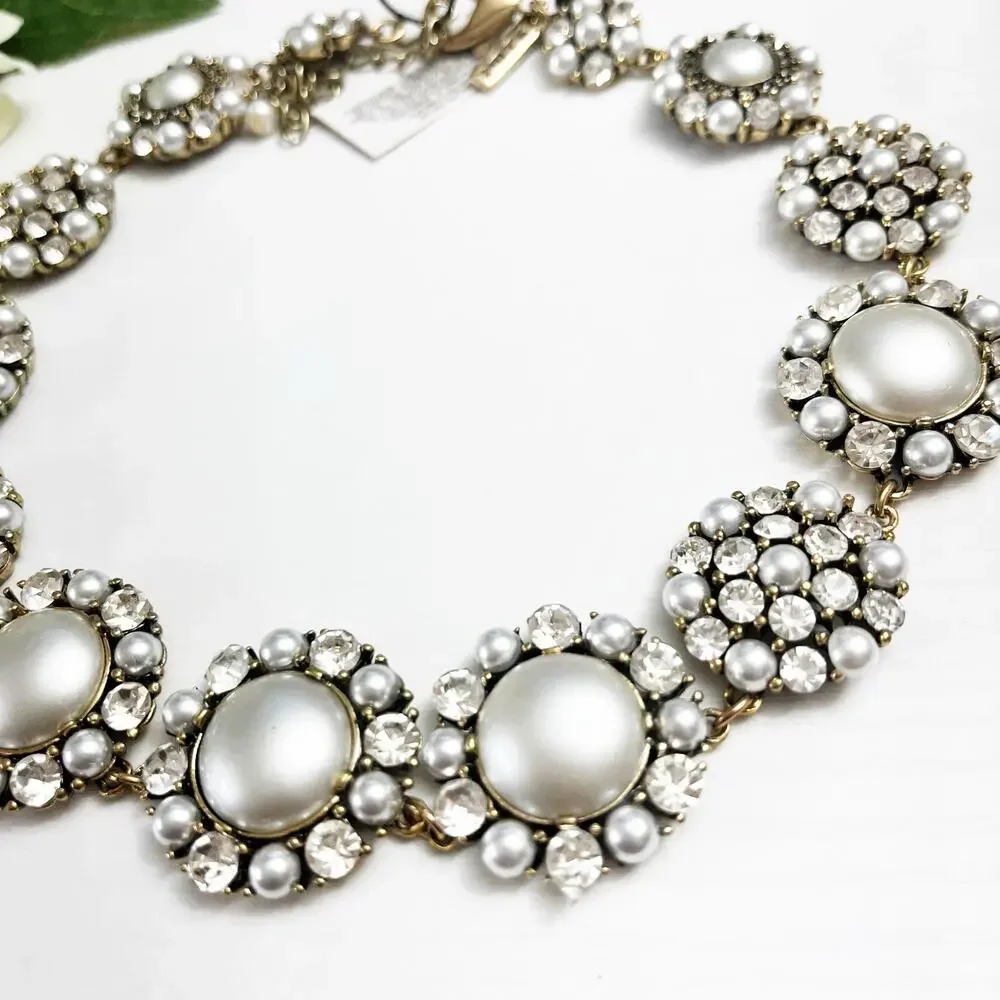 NEW White House Black Market Faux Pearl & Rhinestone Statement Necklace